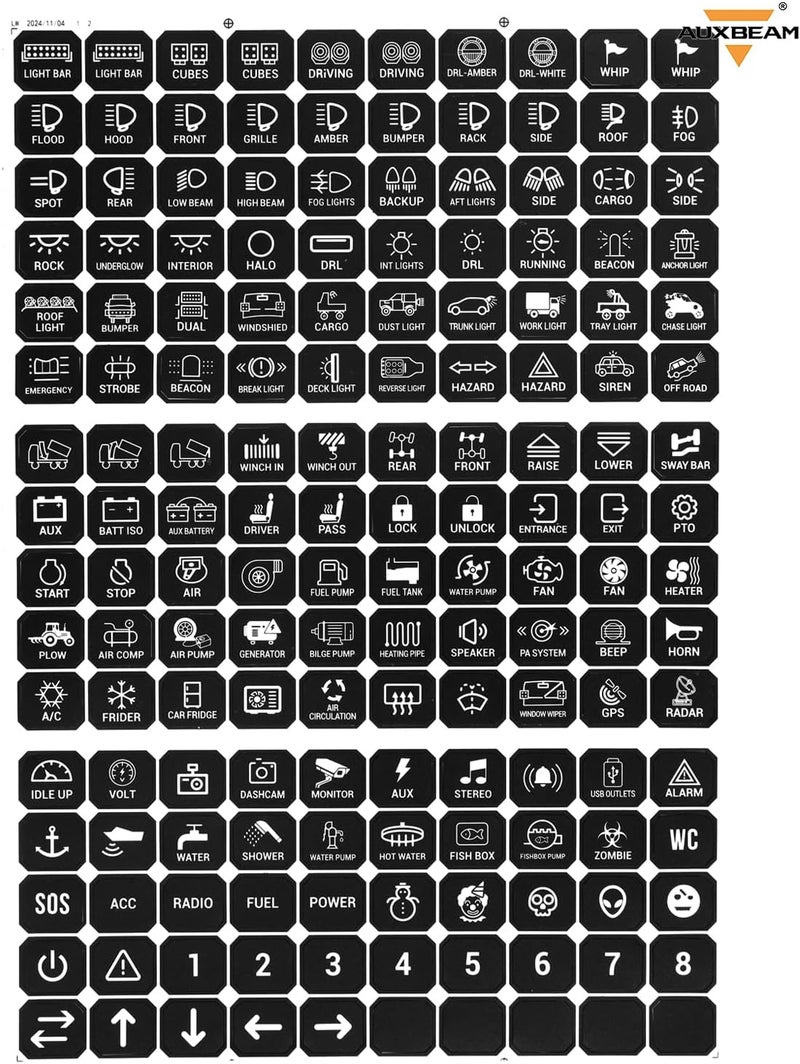 Auxbeam 160Pcs Horizontal Switch Panel Sticker, Switch Label Kit for Switch Panel BC60, BA80, BB80, RA60, RA80, RB80, AR-800 AR-820 AC-800 RC-800, Waterproof PVC Switch Control Panel Labels - Image 5